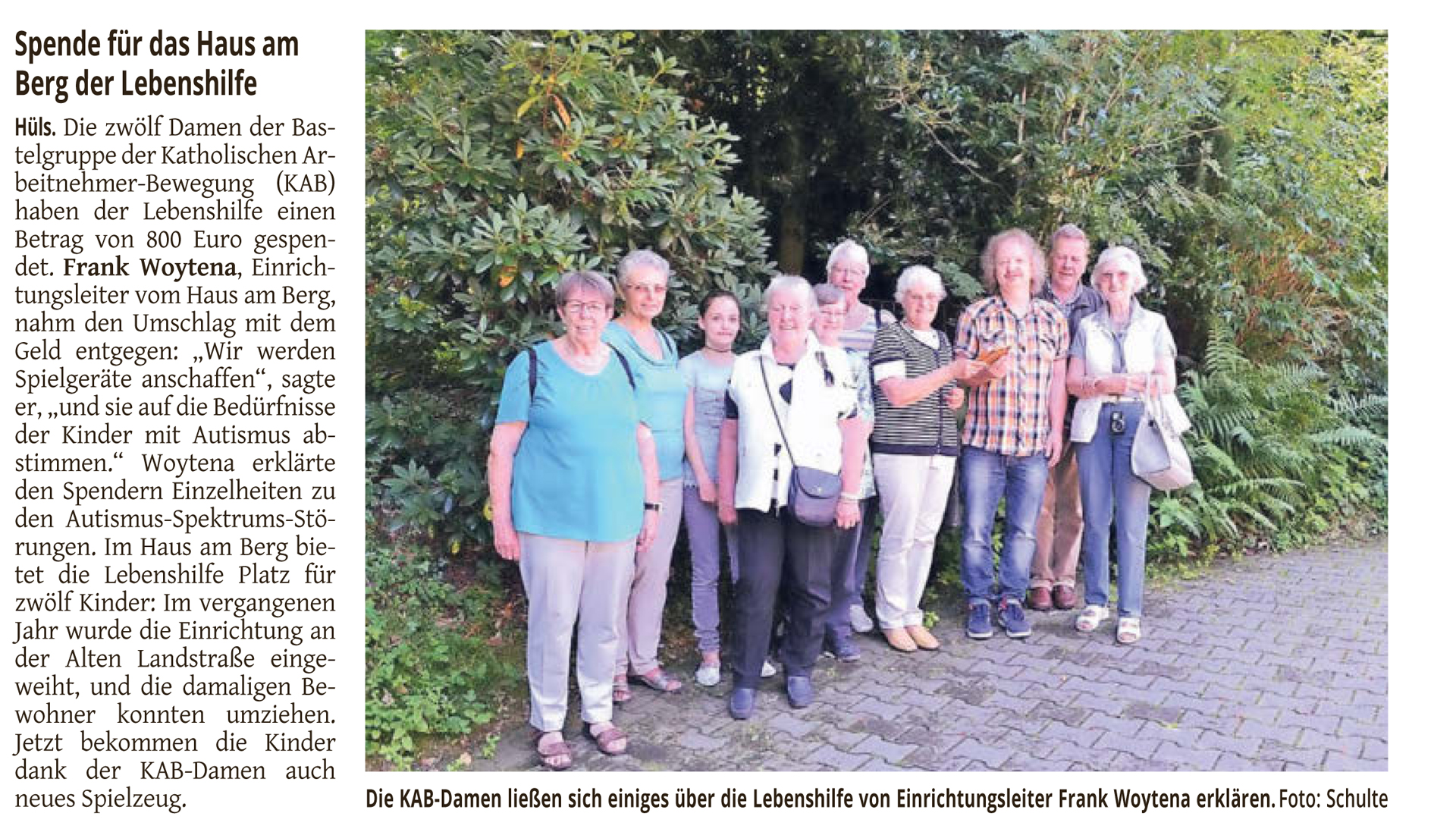 Lebenshilfe Krefeld Spende für das Haus am Berg der